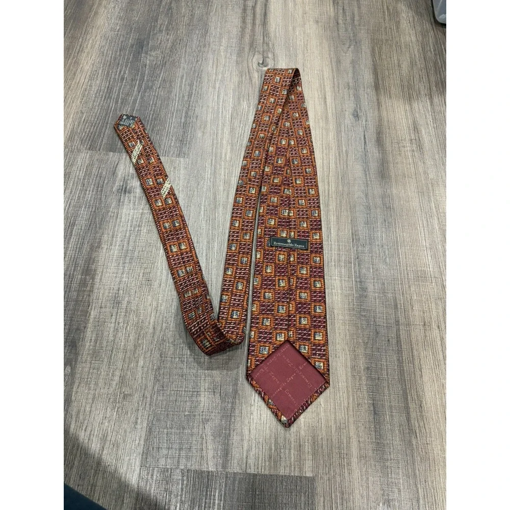 ERMENEGILDO‎ ZEGNA Men's Silk/ Viscose Necktie ITALY Geometric Classic